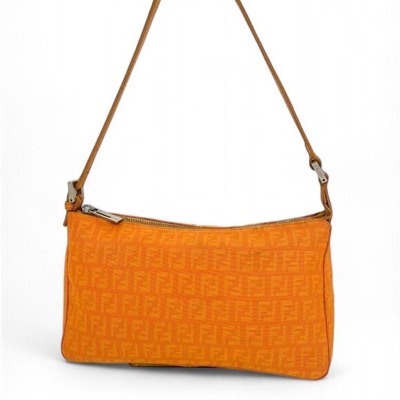 Vintage FENDI Orange Monogram FF Zucca Logo Canvas Pochette Shoulder Bag… - Picture 5 of 16